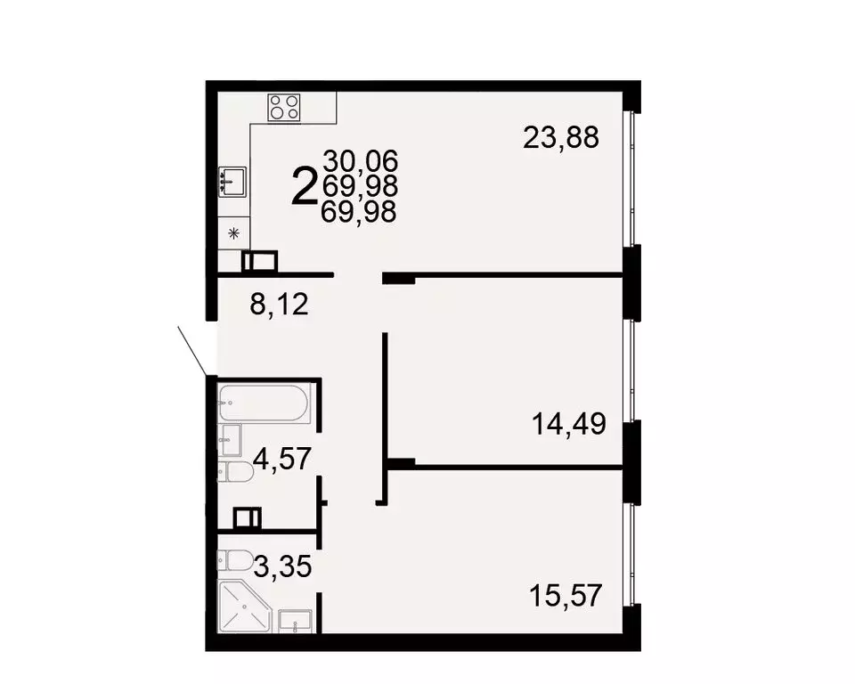 2-комнатная квартира: Тула, жилой комплекс Флагман (69.98 м) - Фото 1