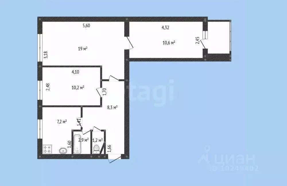 3-к кв. Башкортостан, Уфа ул. Кирова, 91 (58.0 м) - Фото 2