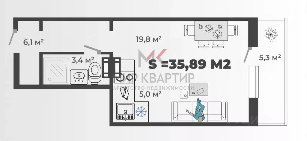 1-к кв. Хакасия, Абакан Трудовая ул., 93 (35.89 м) - Фото 2