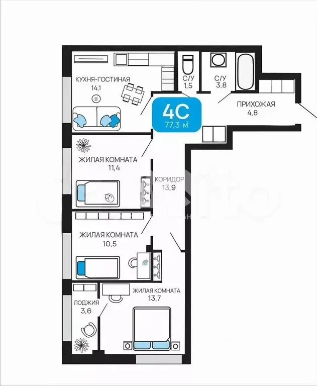 3-к кв. Новосибирская область, Новосибирск ул. Сибиряков-Гвардейцев, ... - Фото 2