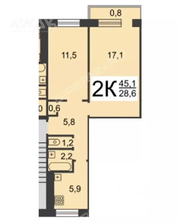 2-к кв. Нижегородская область, Нижний Новгород Чонгарская ул., 44 ... - Фото 2