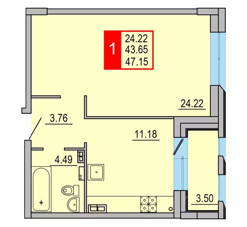 1-к кв. Тверская область, Тверь Петербургское ш. (47.15 м) - Фото 1