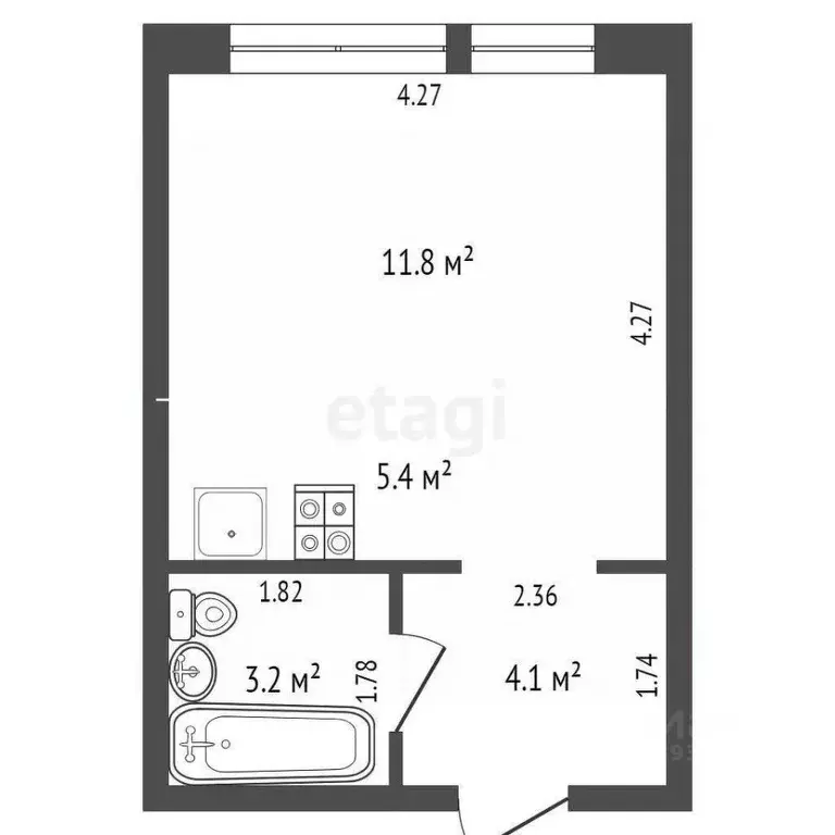 Студия Тюменская область, Тюмень Полевая ул., 117к4 (25.5 м) - Фото 1