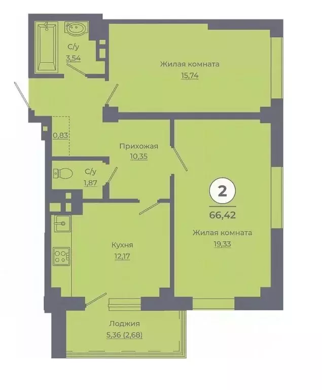2-к кв. Ростовская область, Ростов-на-Дону ул. Жданова, 31 (65.95 м) - Фото 1