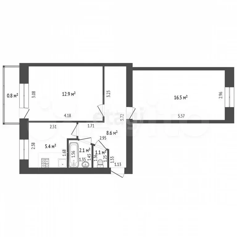 2-к. квартира, 46,6 м, 5/5 эт. - Фото 0