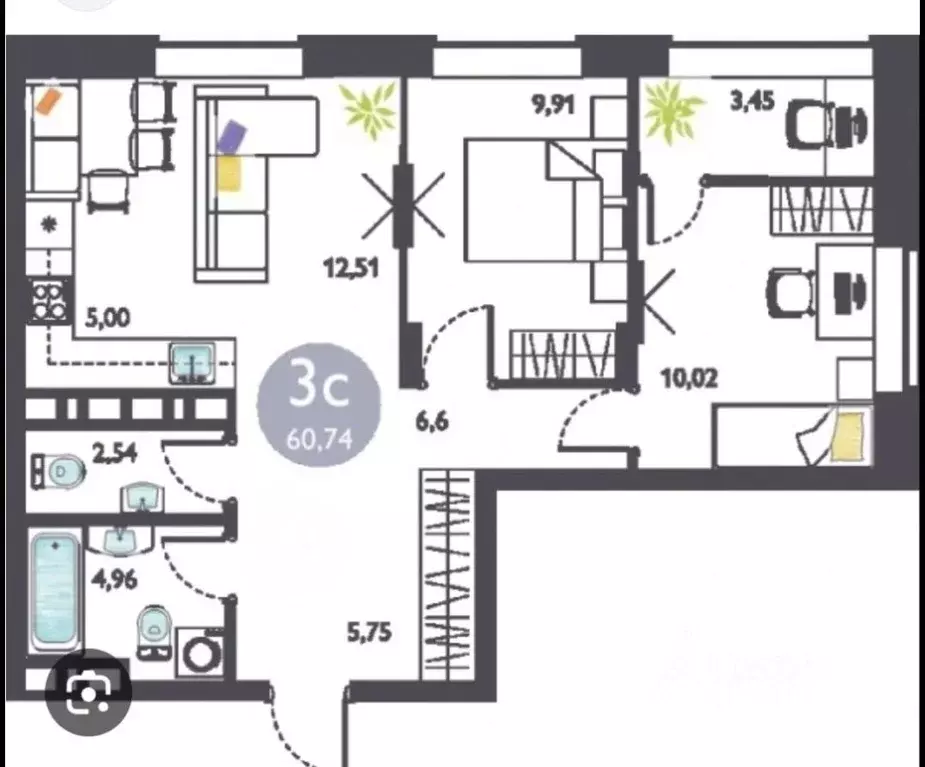 3-к кв. Новосибирская область, Новосибирск ул. Ясный Берег, 23 (57.0 ... - Фото 1