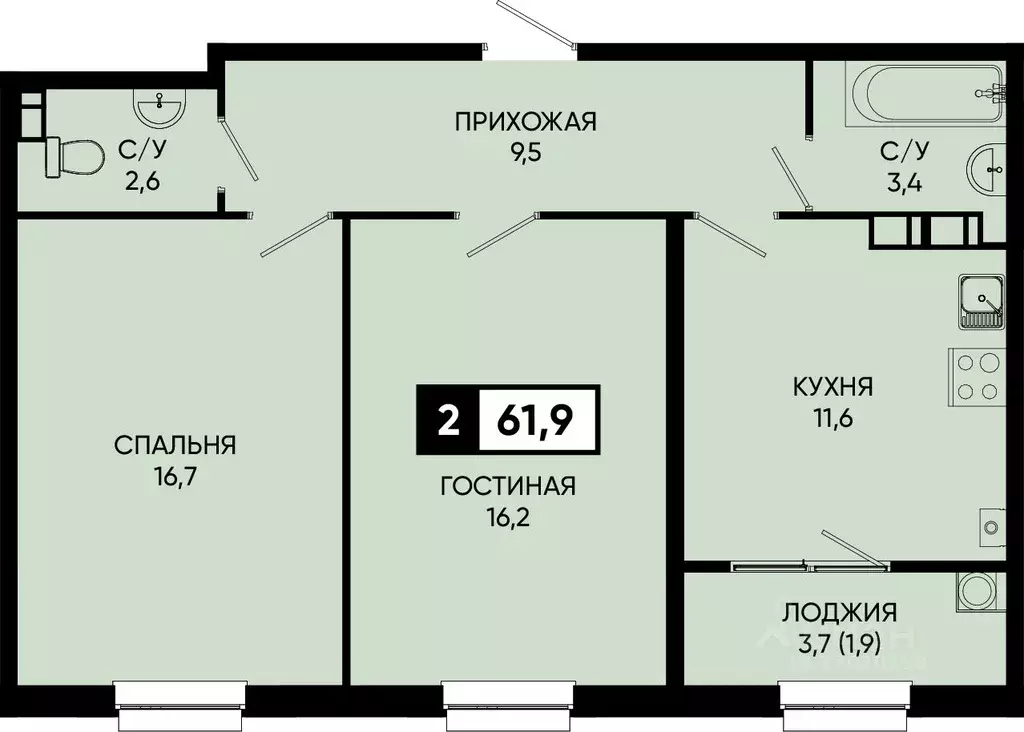 2-к кв. Ставропольский край, Кисловодск городской округ, пос. ... - Фото 0