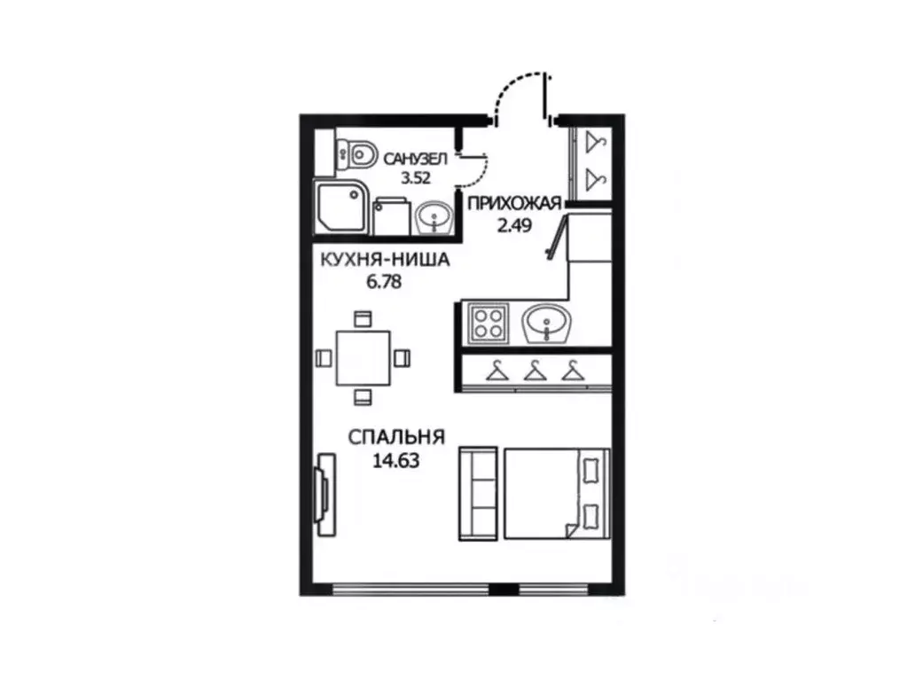 Студия Санкт-Петербург Лисичанская ул., 22 (27.9 м) - Фото 2