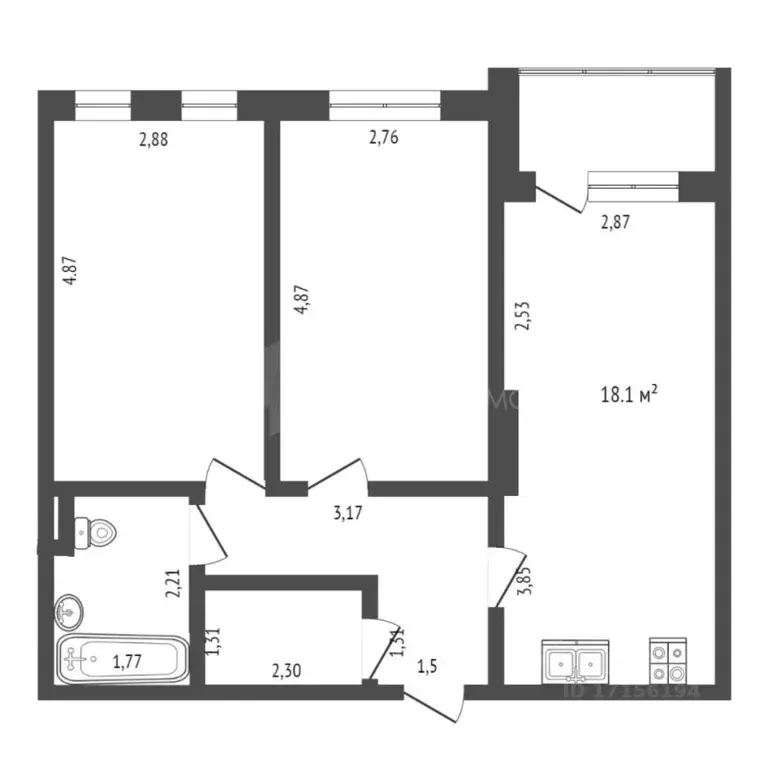 2-к кв. Тюменская область, Тюмень ул. Сергея Свиридова, 5 (60.1 м) - Фото 2