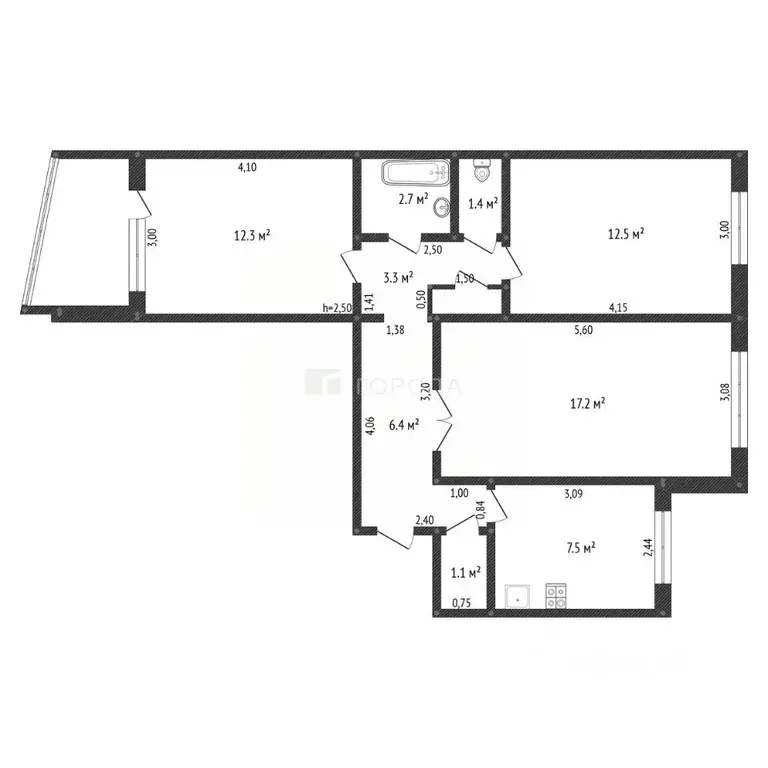 3-к кв. Алтайский край, Барнаул ул. Чкалова, 57 (68.0 м) - Фото 2