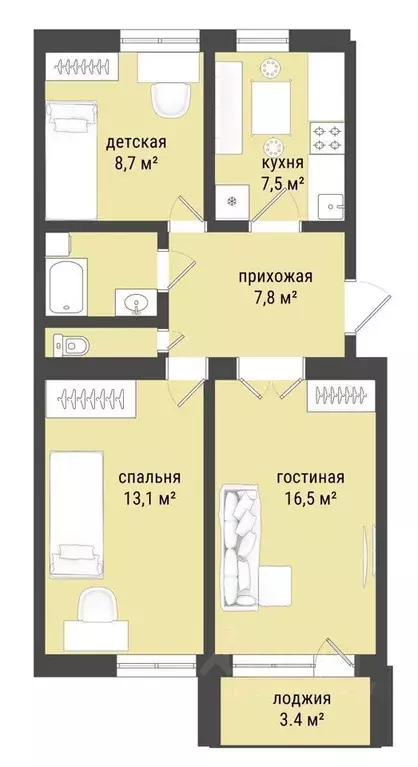 3-к кв. Коми, Сыктывкар ул. Зои Космодемьянской, 48 (61.0 м) - Фото 0