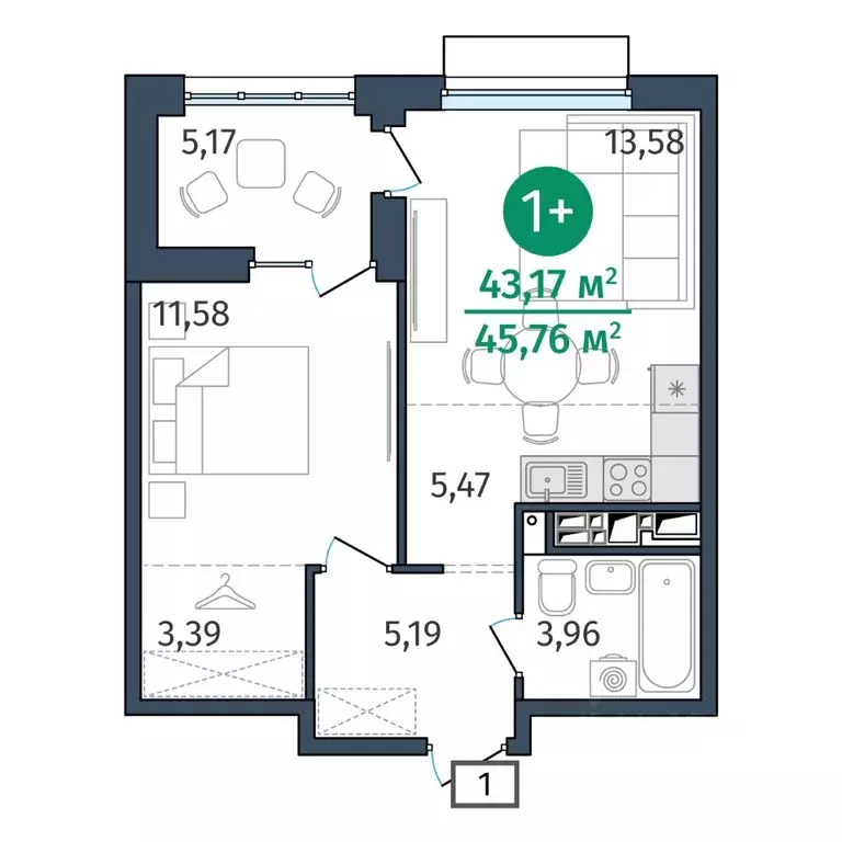 1-к кв. Тюменская область, Тюмень ул. Тимофея Кармацкого, 17 (43.17 м) - Фото 0