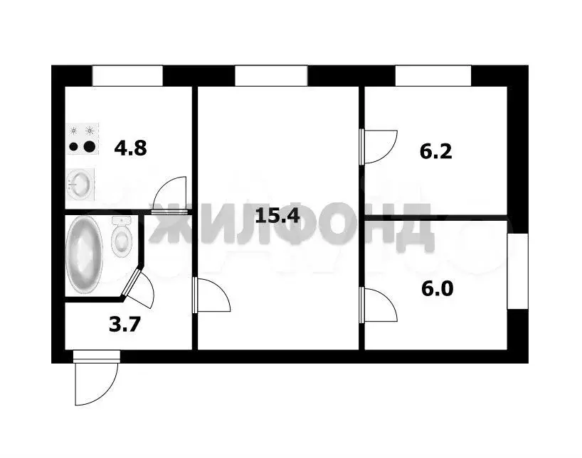 3-к. квартира, 38 м, 2/2 эт. - Фото 0