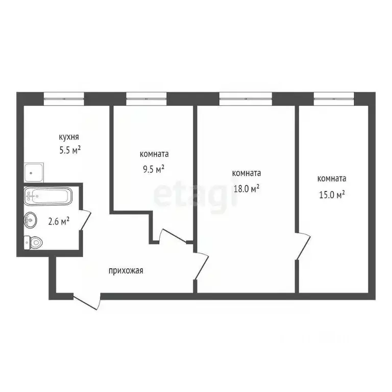 3-к кв. Красноярский край, Красноярск просп. Металлургов, 43 (57.0 м) - Фото 2