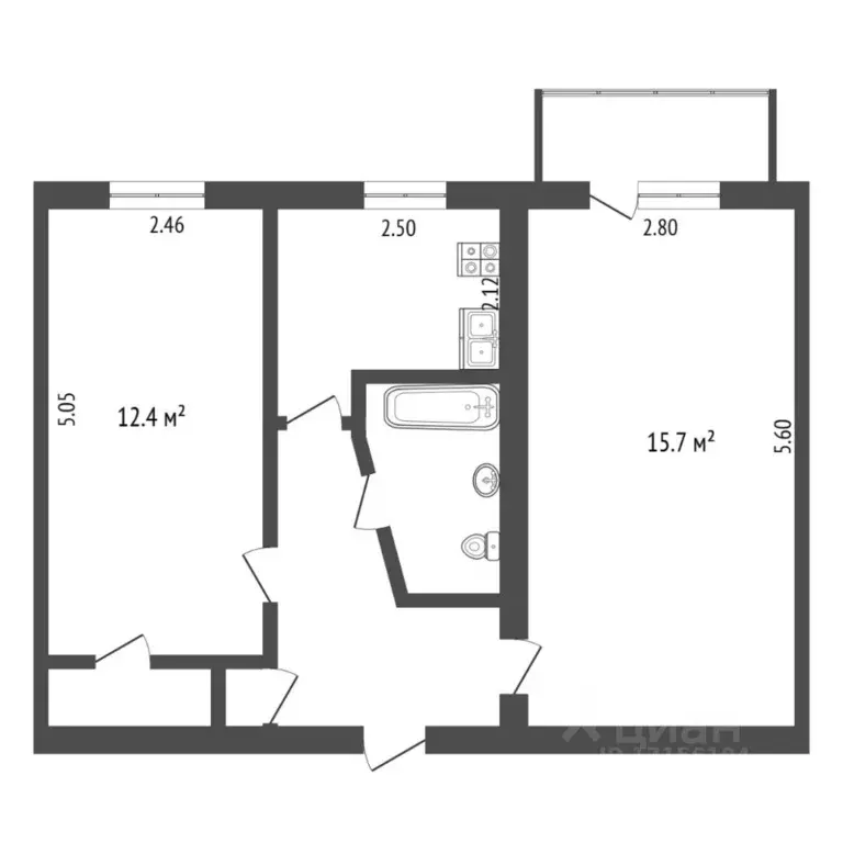 2-к кв. Тюменская область, Тюмень ул. Грибоедова, 8 (42.3 м) - Фото 1