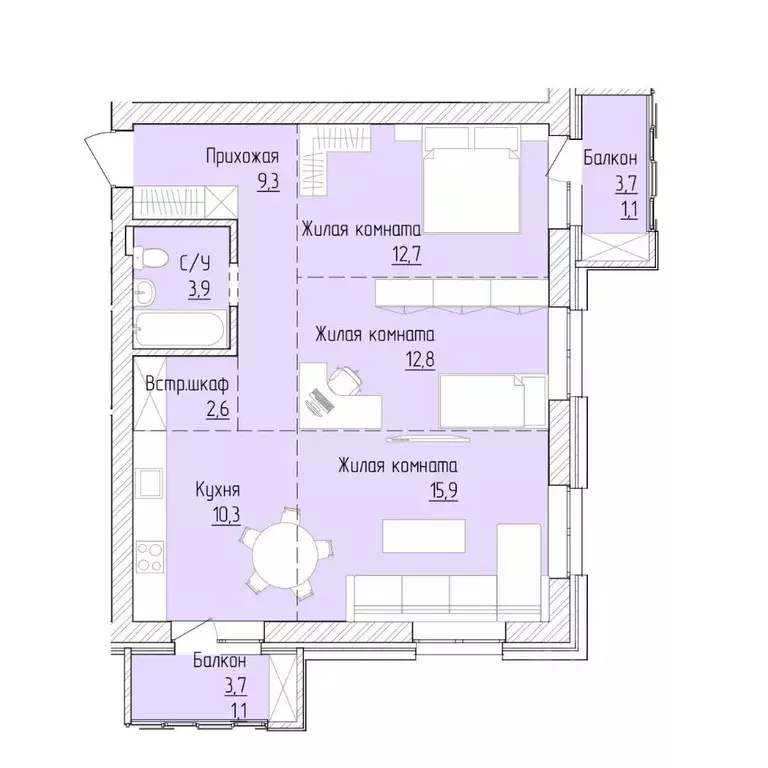 3-к кв. Алтайский край, Барнаул ВРЗ мкр, бул. 9 Января (69.7 м) - Фото 1