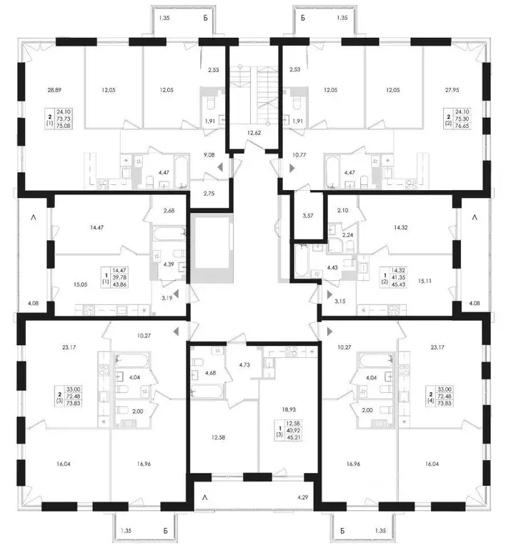 Квартира, 1 комната, 43.86 м - Фото 1
