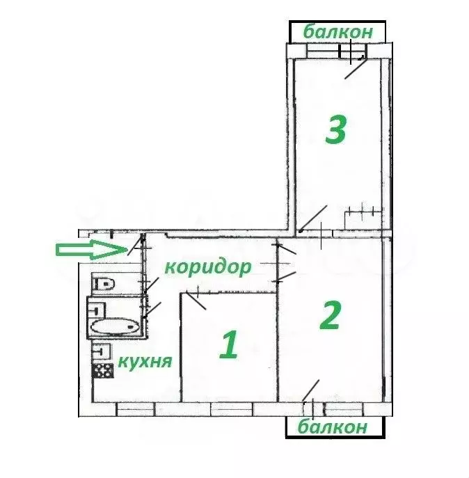 3-к. квартира, 54,9 м, 8/9 эт. - Фото 0