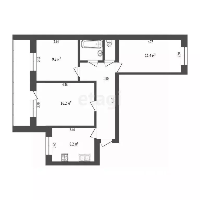 3-к кв. Тюменская область, Тюмень Профсоюзная ул., 11 (60.5 м) - Фото 2