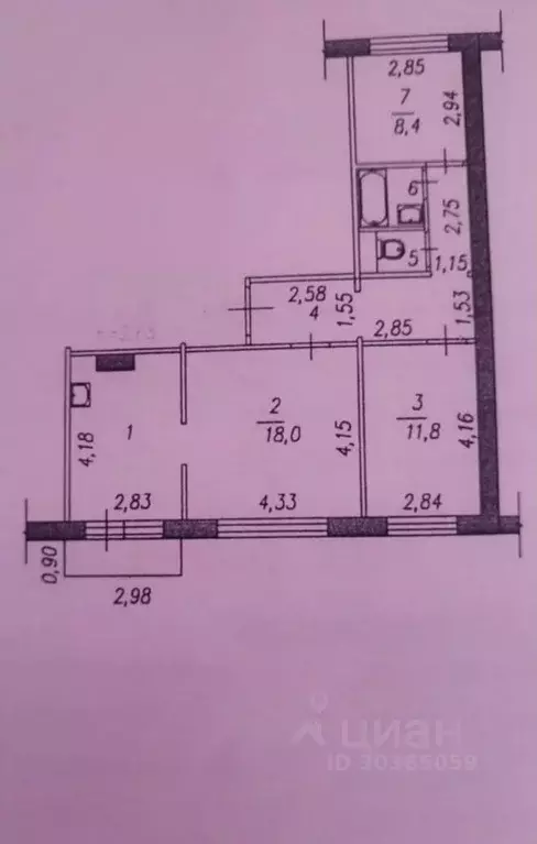 3-к кв. Кемеровская область, Новокузнецк просп. Строителей, 42 (65.4 ... - Фото 2