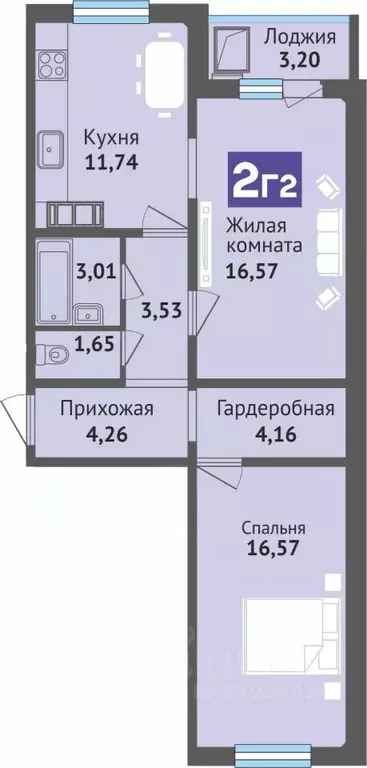 2-к кв. Чувашия, Чебоксары ул. Богдана Хмельницкого, 129 (64.6 м) - Фото 1