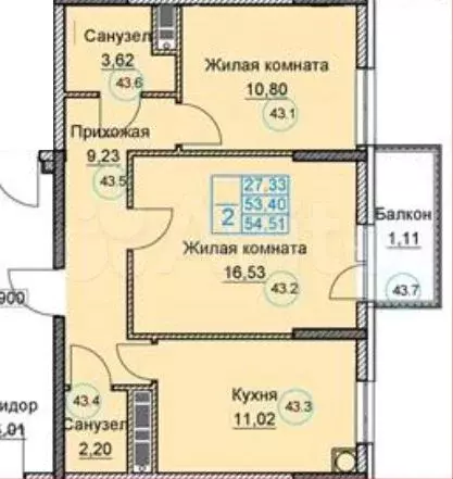 2-к. квартира, 53,4 м, 5/8 эт. - Фото 1