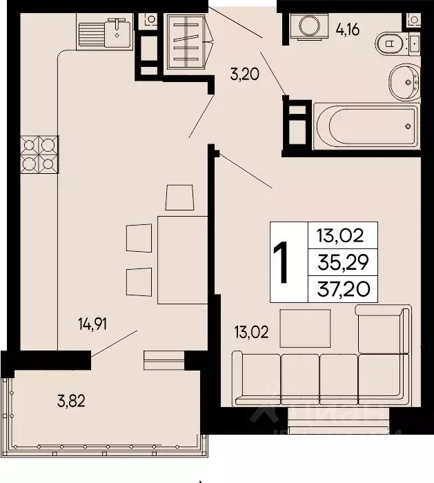 1-к кв. Адыгея, Майкоп 9 Мая ул. (37.2 м) - Фото 1