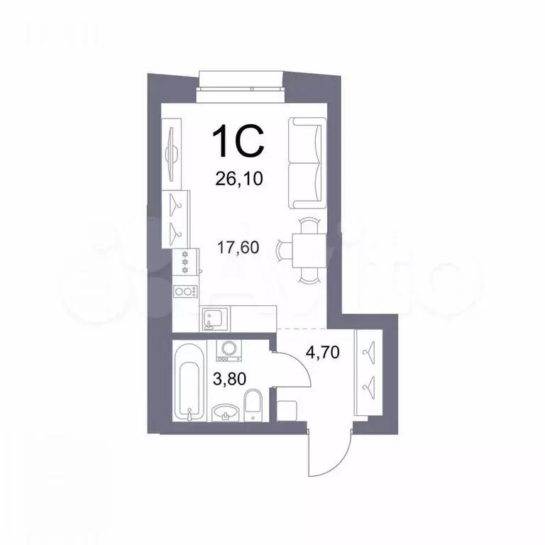 Квартира-студия, 26,1 м, 15/29 эт. - Фото 0