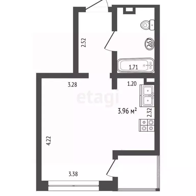 Студия Вологодская область, Вологда Зеленый Город мкр, 4 (27.4 м) - Фото 2