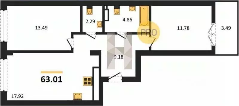2-к кв. Калининградская область, Гурьевск Включи жилой комплекс (63.01 ... - Фото 1