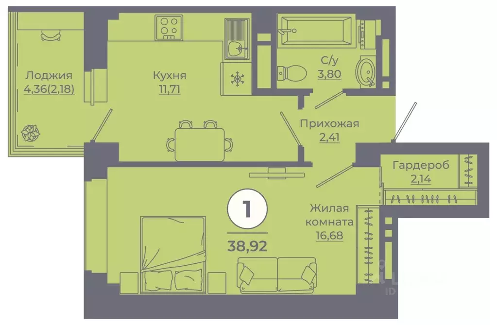 1-к кв. Ростовская область, Ростов-на-Дону просп. Солженицына, 25 ... - Фото 1