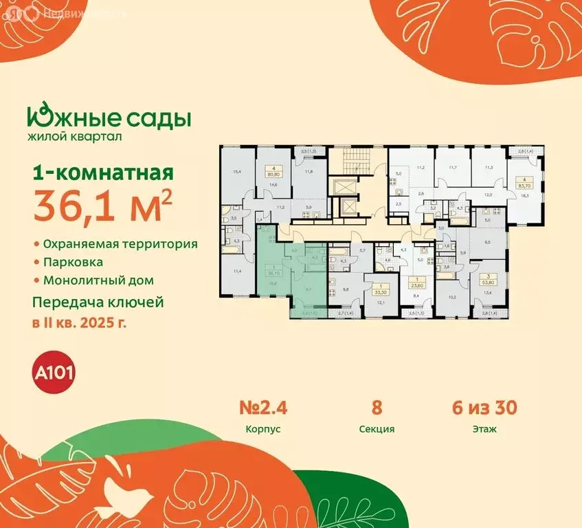 1-комнатная квартира: Москва, жилой комплекс Южные Сады (36.1 м) - Фото 1
