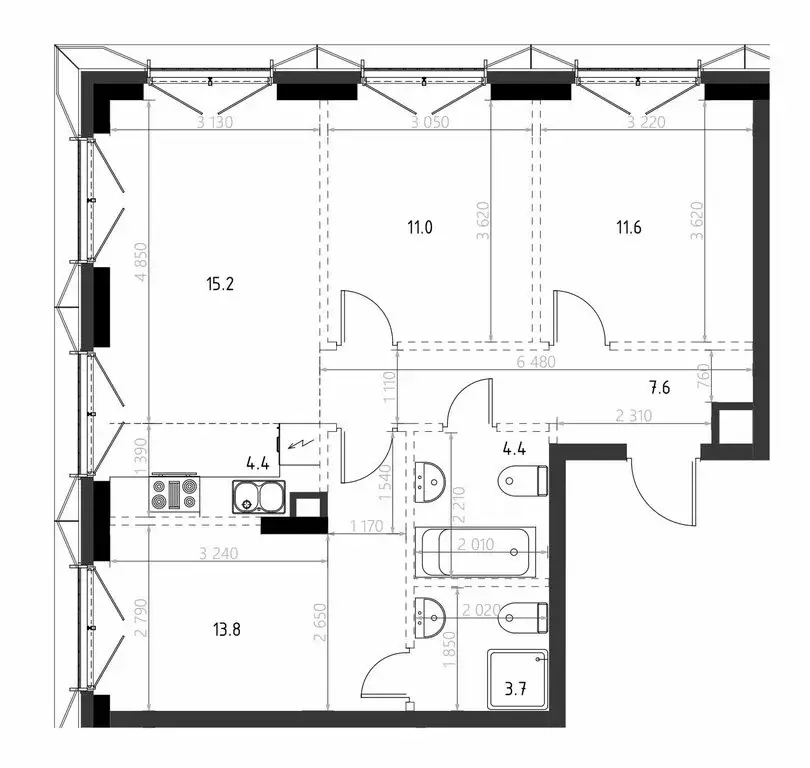 3-комнатная квартира: Казань, улица Аскара Шейх-Али, 1к1 (71.7 м) - Фото 2