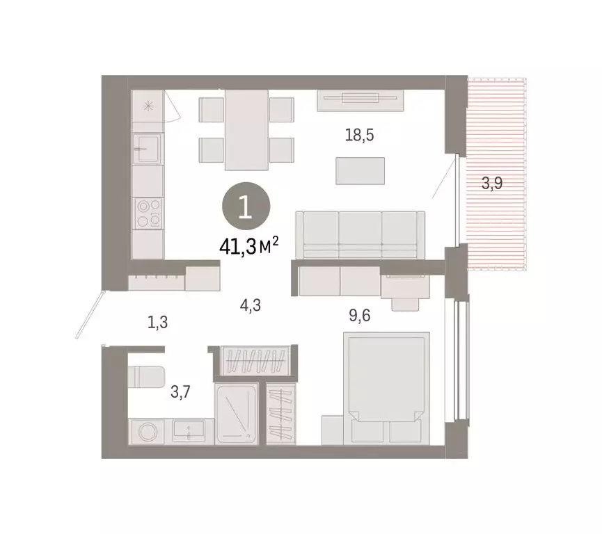 1-комнатная квартира: Омск, Кировский округ (41.29 м) - Фото 2