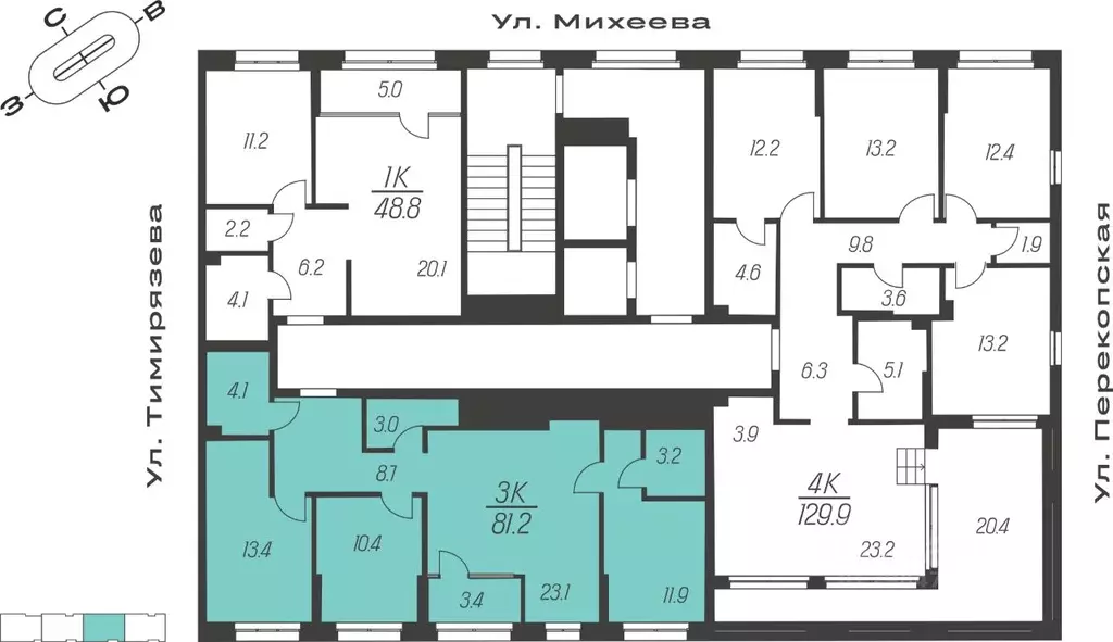 3-к кв. Тульская область, Тула ул. Михеева, 9А (81.2 м) - Фото 2
