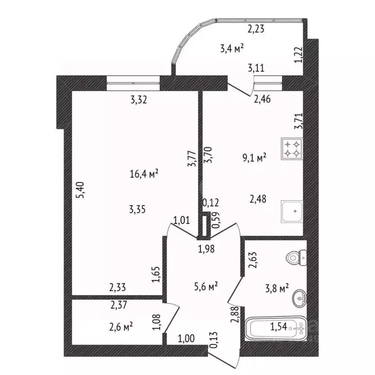 1-к кв. Башкортостан, Уфа Дагестанская ул., 14 (39.38 м) - Фото 2