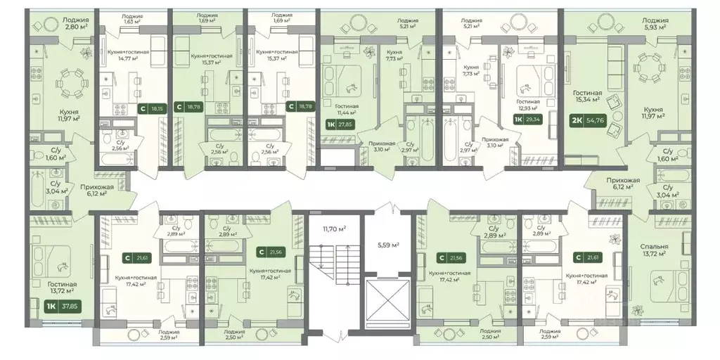 Студия Краснодарский край, Краснодар ул. Им. Сорока А.М., 5 (18.78 м) - Фото 2