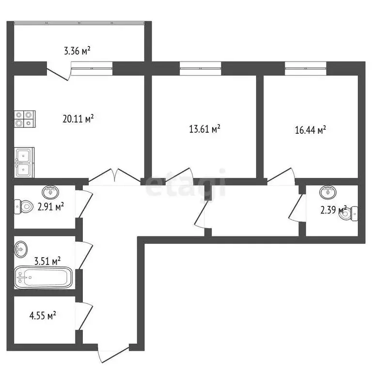 2-комнатная квартира: Стерлитамак, Набережная улица, 3/4 (77.3 м) - Фото 1