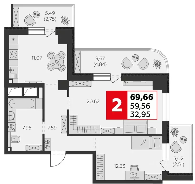 2-к кв. Ростовская область, Батайск ул. Воровского, 53 (69.66 м) - Фото 1