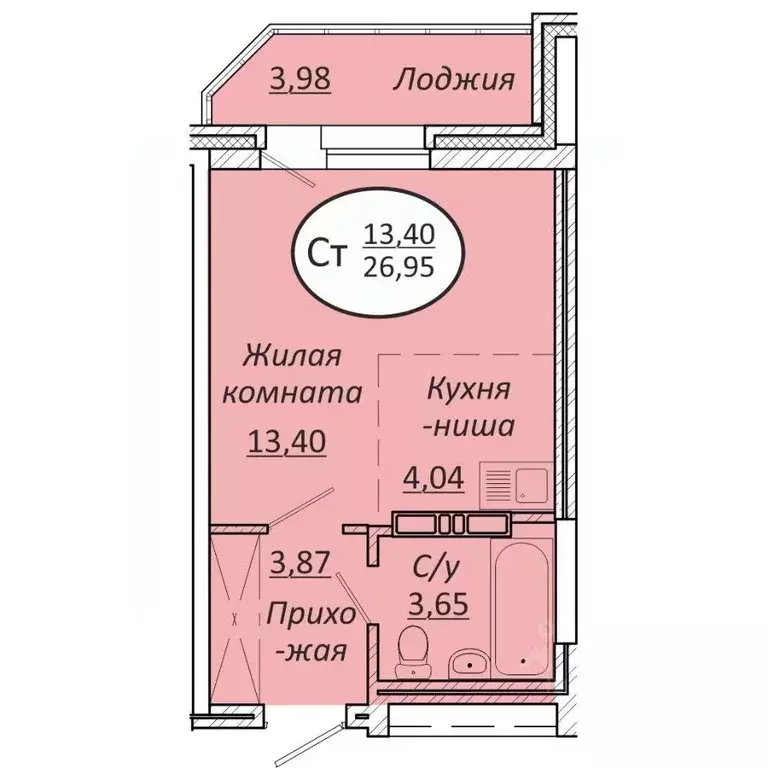 Студия Новосибирская область, Новосибирск  (26.95 м) - Фото 0