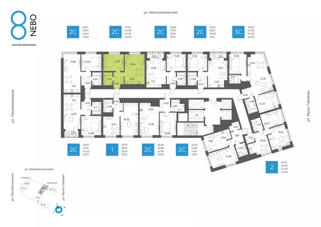 2-к кв. Башкортостан, Уфа Глумилино-1 мкр, 8-е Небо жилой комплекс ... - Фото 2