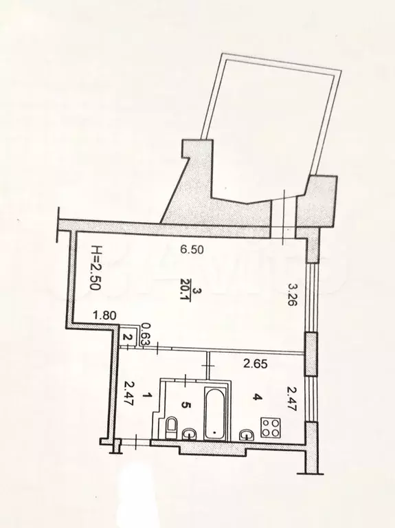 1-к. квартира, 32,7 м, 5/5 эт. - Фото 0