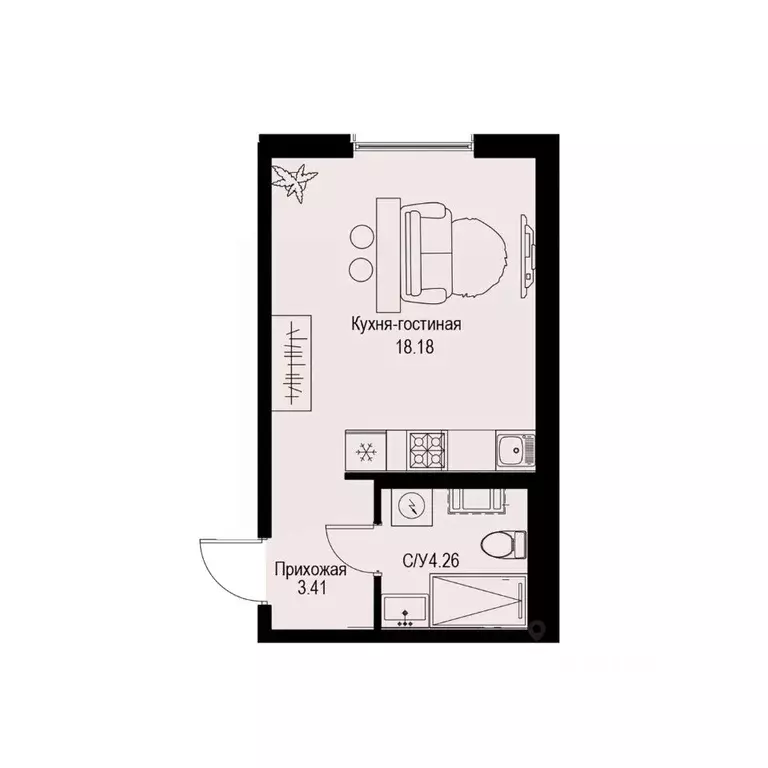 Студия Санкт-Петербург ул. Профессора Попова, 38 (25.85 м) - Фото 0