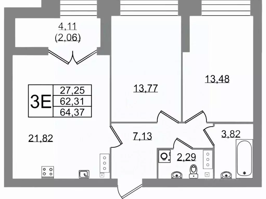 2-к кв. Санкт-Петербург ул. Академика Константинова, 1к1 (64.37 м) - Фото 1