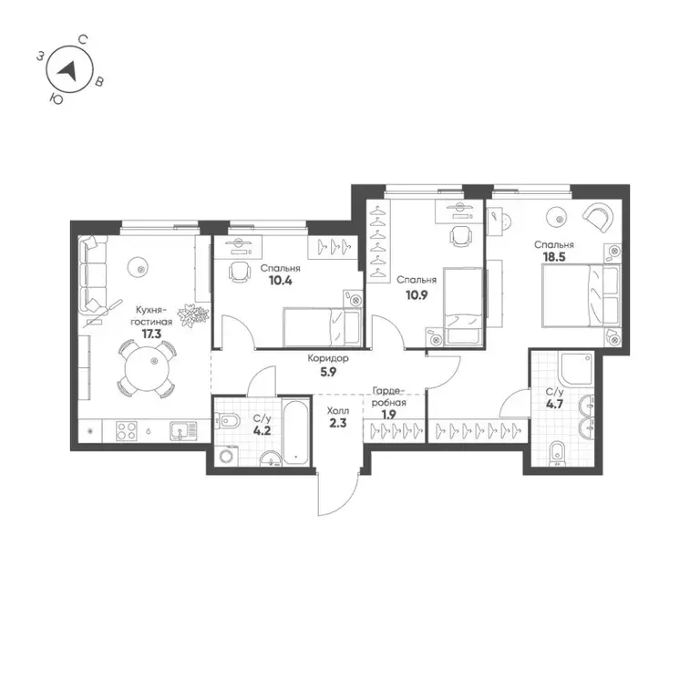 3-к кв. Москва ул. Суетина (76.1 м) - Фото 2