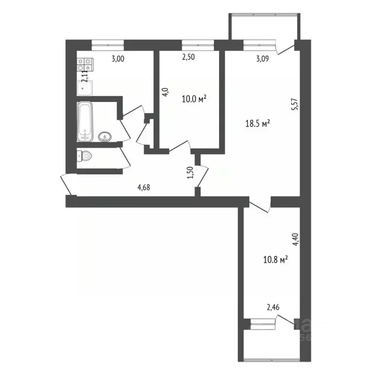 3-к кв. Тюменская область, Тюмень ул. Республики, 194 (59.6 м) - Фото 2