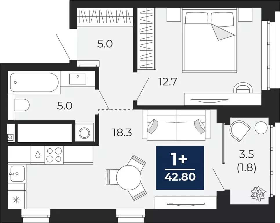 1-комнатная квартира: Тюмень, проезд Капитана Куликова, 5 (44.5 м) - Фото 1