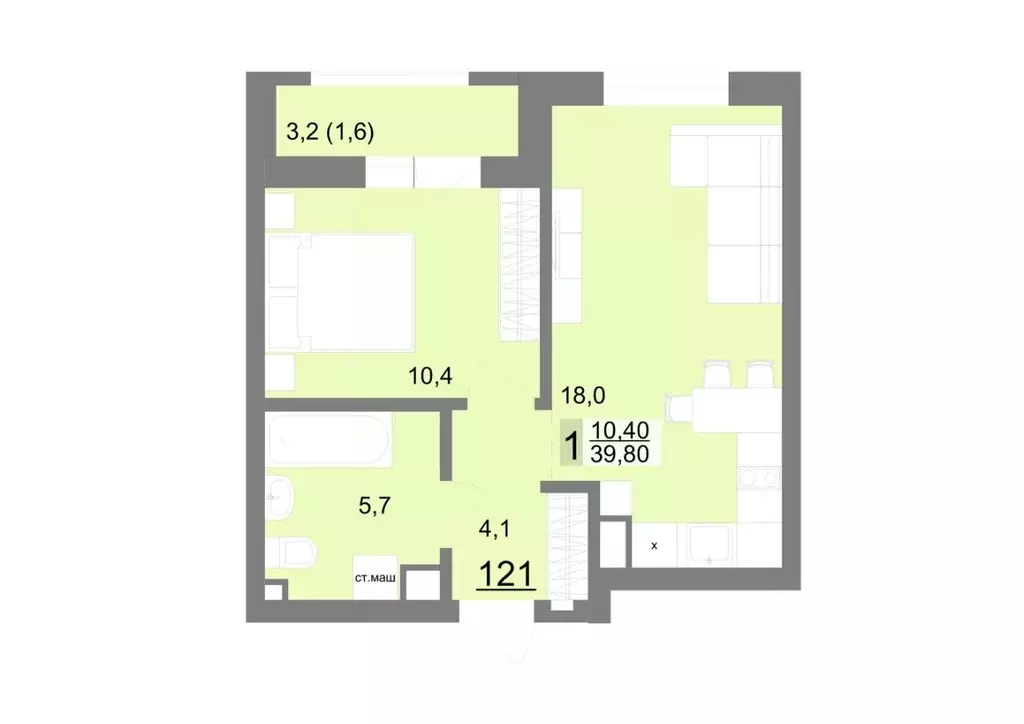 1-к кв. Свердловская область, Екатеринбург ул. Металлургов, 63/1 (39.8 ... - Фото 1