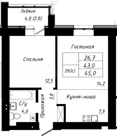 2-к. квартира, 45 м, 8/10 эт. - Фото 1