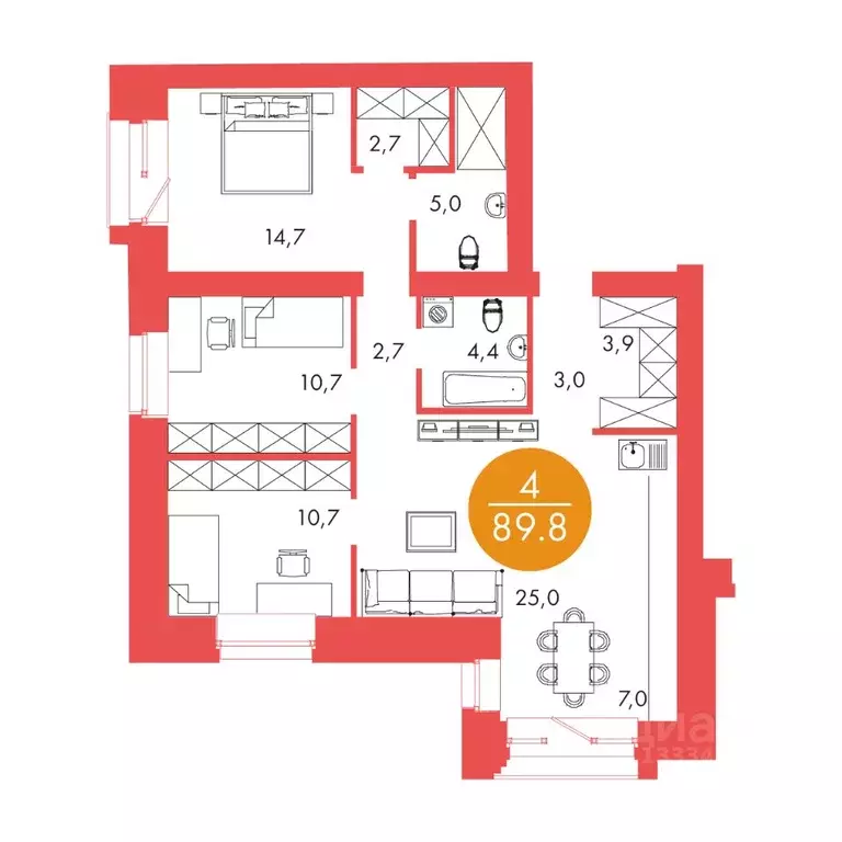 4-к кв. Красноярский край, Красноярск ул. Шахтеров, 33А (89.8 м) - Фото 0